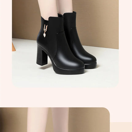 CINESSD Women's Boots Warm Wool Booties High Heel Ankle  2023 New Winter Boots