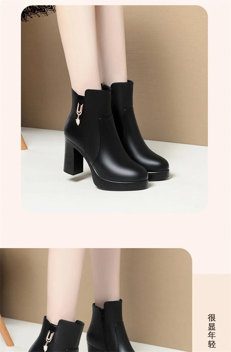 CINESSD Women's Boots Warm Wool Booties High Heel Ankle  2023 New Winter Boots