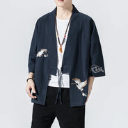 Camicie gru ricamate stile cinese retrò cotone lino Tang vestito Cardigan Mens tradizionale Kung Fu Tai Chi Casual Top camicette