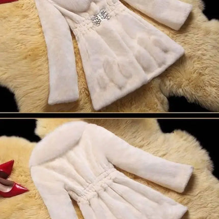 2026 Autumn/Winter New Imitation Fur Coat Middle Aged Mother Thicken Warm Fur Collar Coats Women's Medium Length Slim Overcoat