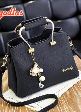 Yogodlns Luxury Pendant Handbag For Women PU Leather Tassel Shuolder Bag Designer Handle Bag Brand Shopping Mommy Shoudler Bag PlatiNum