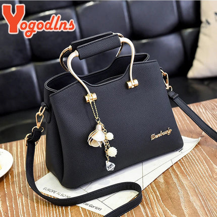 Yogodlns Luxury Pendant Handbag For Women PU Leather Tassel Shuolder Bag Designer Handle Bag Brand Shopping Mommy Shoudler Bag PlatiNum