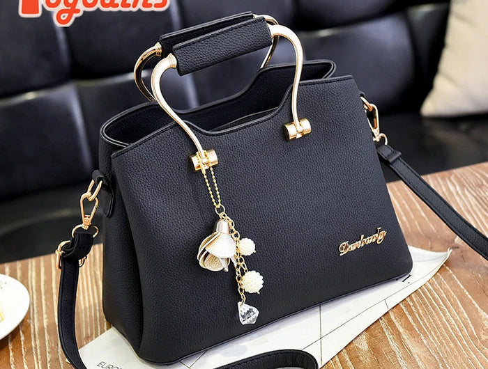 Yogodlns Luxury Pendant Handbag For Women PU Leather Tassel Shuolder Bag Designer Handle Bag Brand Shopping Mommy Shoudler Bag PlatiNum