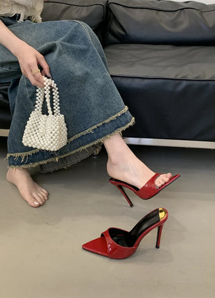 Hlieny 2026 Mode d'été Talons aiguilles Femmes Pantoufles pointues Banquet Robe Sandales Fête Mariage Mules Présentations de fabricants de jeux Chaussures