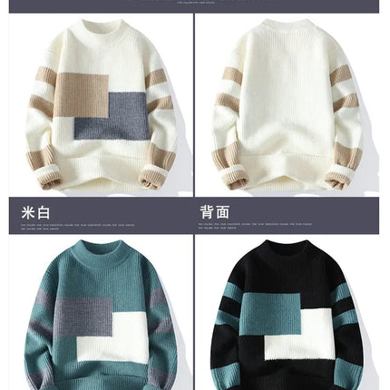 Winter Fashion Sweater Men Patchwork Casual Knit Pullovers Mens Thick Warm Harajuku Loose Knitted Sweaters O-Neck Streetwear Man