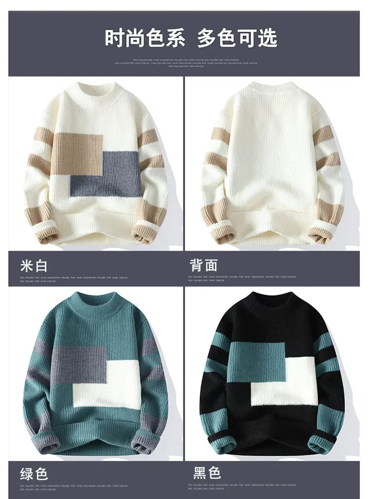 Winter Fashion Sweater Men Patchwork Casual Knit Pullovers Mens Thick Warm Harajuku Loose Knitted Sweaters O-Neck Streetwear Man