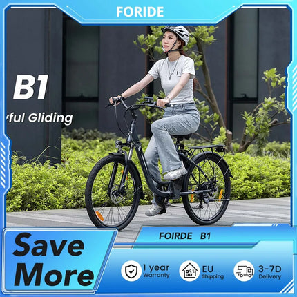 Bicicletta Elettrica Urbana Foride B1, Motore 250W, Coppia 45Nm, Batteria 36V 15.6Ah, Autonomia 90km, 5 Livelli di Assistenza, Modalità Camminata 6km/h