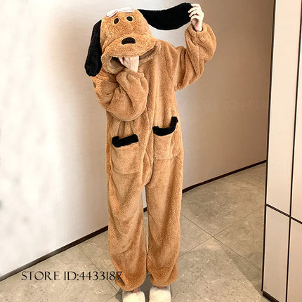 Winter New Cartoon Flannel Sleepwear Jumpsuit Pajama Kigurumi Thicken Coral Fleece Onesies Pyjamas Halloween Party Homewear