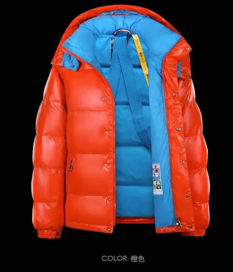New Winter Shiny Jackets, Men's Short Trendy Brand Hooded Thickened And Warm Outerwear 90% White Duck Down
