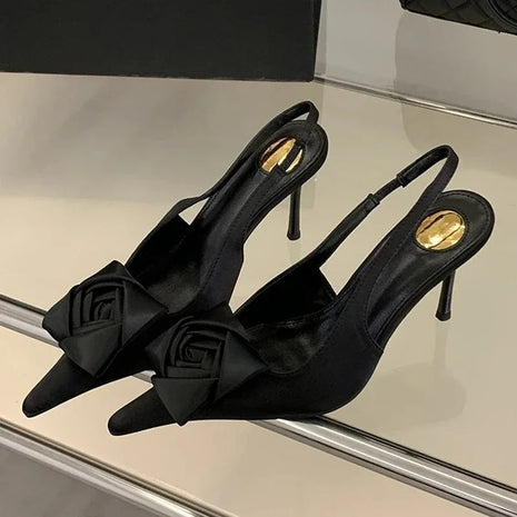 Aneikeh Summer Street Style Elegant Sexy Flower Designer Pointed Toe High Heels Women Shallow Fashion Pumps Banquet Dress Shoes PlatiNum
