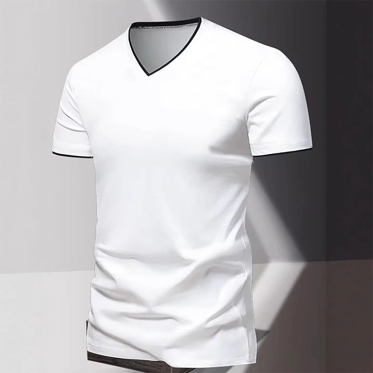 T-shirt da uomo a maniche corte con scollo a V, T-shirt sportiva e casual da uomo, Maglietta basic tinta unita semplice e di tendenza