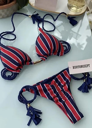 Nuovo Costume da Bagno Sexy da Donna, Set Bikini all'Uncinetto a 2 Pezzi, Triangolare Brasiliano, Push-Up, per Spiaggia Estiva PlatiNum