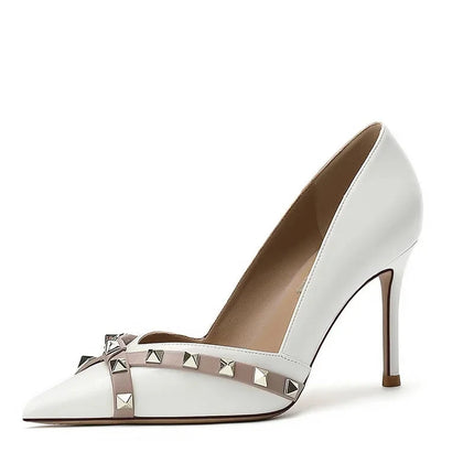 Nuovo 2025 Nail Head Tacchi alti Colore nudo Scarpe da lavoro professionali Donna Scarpe singole sexy Occasioni casual Materiale in micro fibra platinumshop