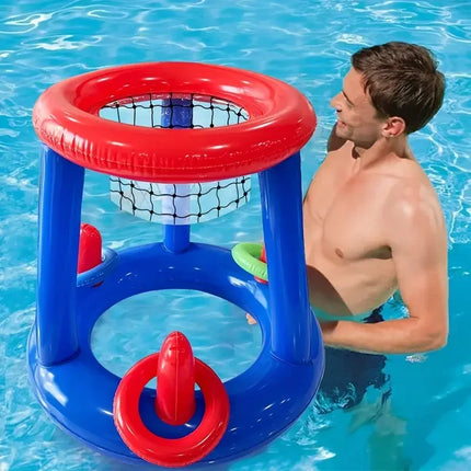 Gioco gonfiabile di pallacanestro d'acqua e lancio di anelli per bambini, giocattoli da spiaggia per piscina all'aperto con 3 anelli + 1 palla, giocattoli interattivi per famiglie