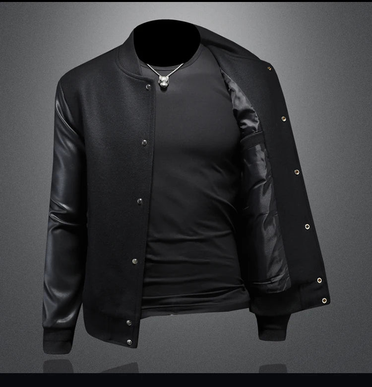 Minglu Spring Autumn Stand Collar Men's Jackets Luxury Bee Embroidery Single Breasted Sport Casual Male Coats Man Overcoat 5XL