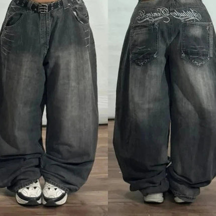 Street Vintage Jeans New Y2K Harajuku Wash Blue Multiple pockets Baggy Jeans Denim Pants Mens Womens High Waist Wide Trousers PlatiNum