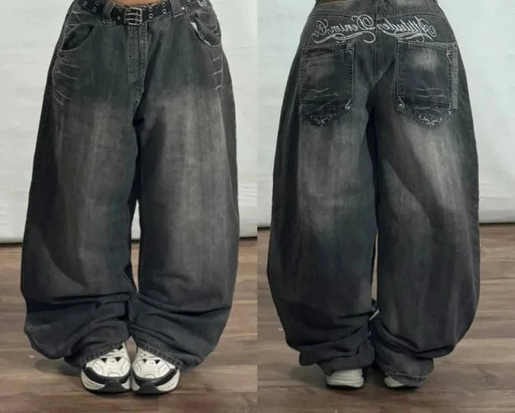 Street Vintage Jeans New Y2K Harajuku Wash Blue Multiple pockets Baggy Jeans Denim Pants Mens Womens High Waist Wide Trousers PlatiNum