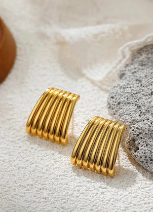 Orecchini a Perno Geometrici a Forma di C Multistrato Placcati in Oro 18K, Antiruggine, in Acciaio Inossidabile per Donne platinumshop