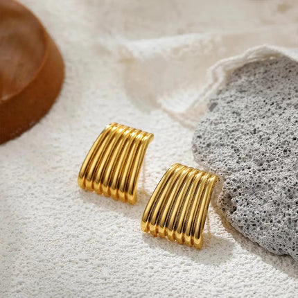 Orecchini a Perno Geometrici a Forma di C Multistrato Placcati in Oro 18K, Antiruggine, in Acciaio Inossidabile per Donne platinumshop