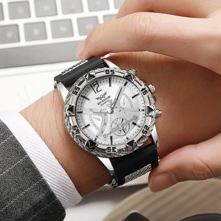 Set di 3 orologi sportivi da uomo alla moda, orologi da polso da uomo con quadrante grande e cinturino in silicone, Reloj Hombre (senza scatola) platinumshop