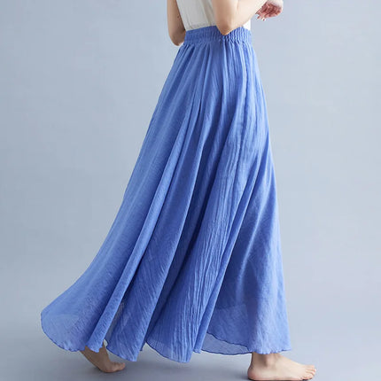 nuove gonne lunghe in cotone di lino da donna 2020 gonne lunghe a pieghe in vita elastica spiaggia Boho gonne estive vintage Faldas Saia