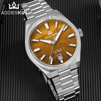 AddiesKin K010 Automatic Watch for Men Natural Tiger Eye Dial Miyota 9015 Movement Sapphire Crystal 200 Waterproof Luminous Gift