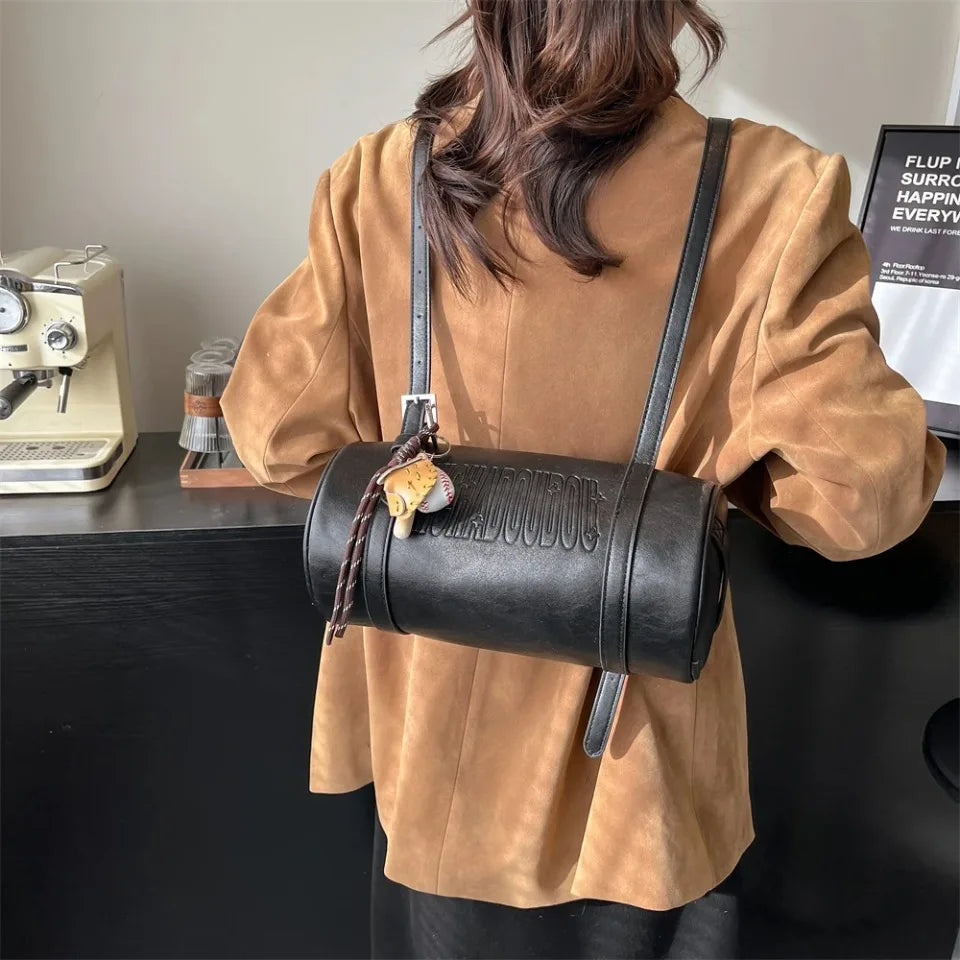 2025 Cylinder Pillow Bag for Women Multifunctional Shoulder Crossbody Bag with Pendant Winter Luxury Designer Handbag