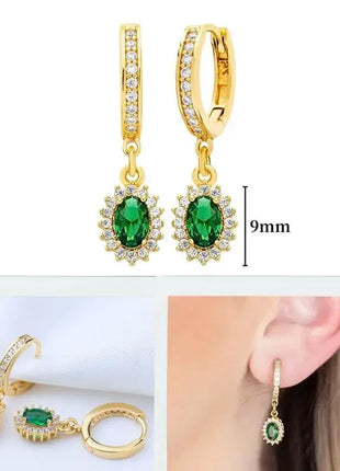 925 Sterling Silver Needle Green Zircon Gold Earrings Heart Hoop Earrings for Women Delicate Stud Earrings Luxury Jewelry Gifts PlatiNum