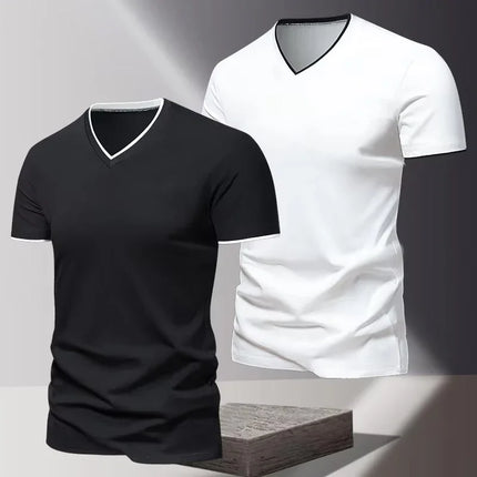 Men's Short Sleeve V-Neck T-Shirt, Men's Sporty Casual T-Shirt, Plain Simple Trendy Basic T-Shirt