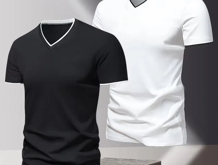 Men's Short Sleeve V-Neck T-Shirt, Men's Sporty Casual T-Shirt, Plain Simple Trendy Basic T-Shirt