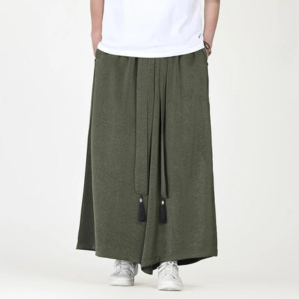 Pantaloni stile cinese da uomo nuovi pantaloni larghi casual in seta di ghiaccio a gamba larga pantaloni da uomo kimono alla moda retrò comodi e traspiranti