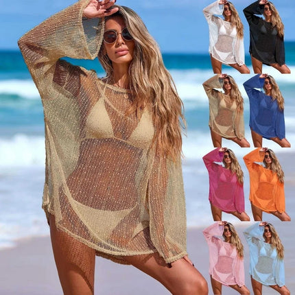 Abito da Spiaggia Trasparente da Donna in Tessuto a Rete, Copricostume Boho con Texture Lavorata a Maglia, Leggero per Vacanze Estive platinumshop