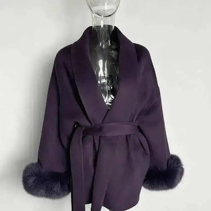 UCXQ Elegant OL Office Lady Overcoats Fur Patchwork Long Sleeve Woolen Coat Beautiful Women's Clothing Jacket Autumn 2025 Winter