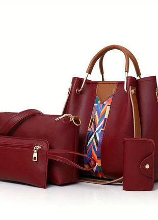 Set di 4 Borse da Donna in Pelle PU: Borsa a Tracolla, Borsa a Mano, Pochette e Portacarte