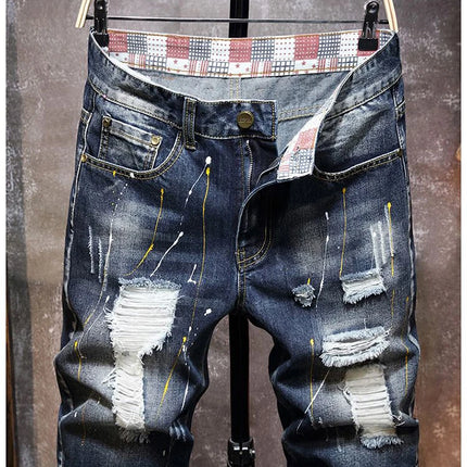 2025 Estate Nuovi Uomini di Modo Graffiti Strappati Jeans Corti Casual Sottile Foro Grande Stile Retro Pantaloncini di Jeans Maschile Vestiti di Marca