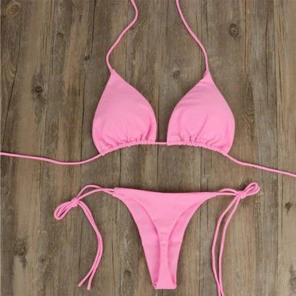 Bikini Costumi da bagno sexy Costumi da bagno Costume da bagno per donna Appeso al collo con allacciatura Bikini Tinta unita Costume da bagno sexy con cinturino diviso PlatiNum