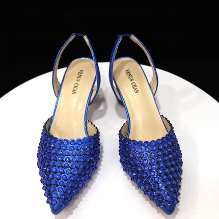 Venus Chan Pointed Toe Heels for Women 2023 Elegant Party Wine Color Full Diamond Pumps Italian Shoes and Bags Matching Set PlatiNum