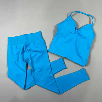 Yoga Gym Set 2 Piece Women Strappy Yoga Bra Top Workout Scrunch Shorts Sports Suit Fitness Clothes Seamless Yoga