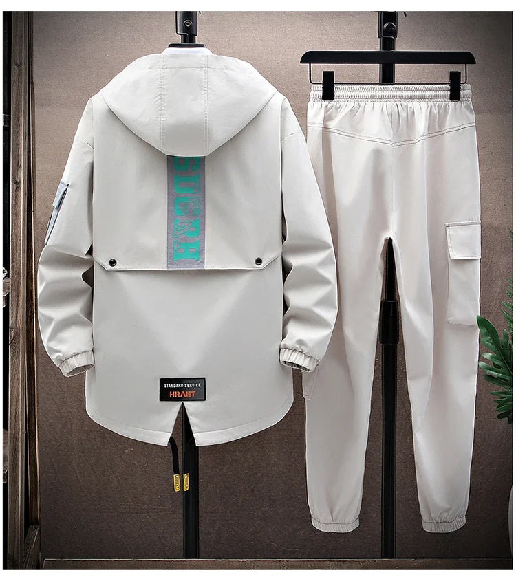 Spring Casual Men Sets Two Pieces Fashion Korean Trend Hooded Jacket + Pants Autumn Baseball Uniform Suit Man Outfit