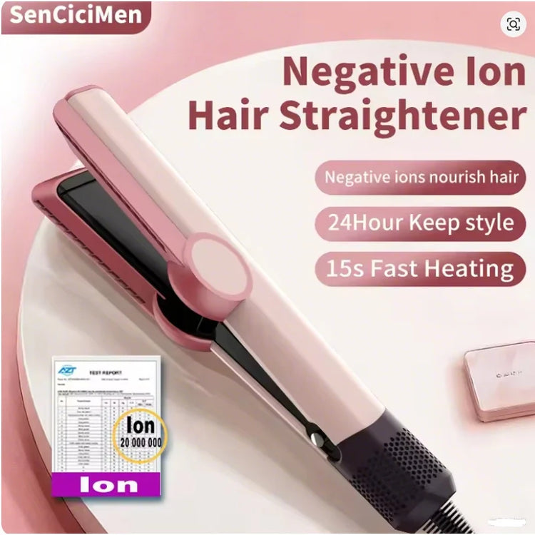 SenCiciMen 2-in-1 Air Straight & Dryer Combo - Negative Ion Heated Flat Iron for Fast, Long-Lasting Hairstyling at Home & Salon