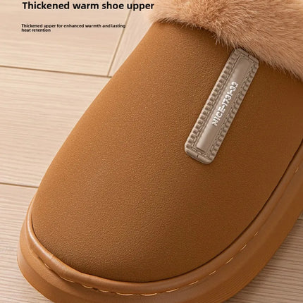2026 New Large Size Mens Winter Cotton Slippers Thickened Non Slip Sole Indoor Home PU Plush Warm Slippers for Men