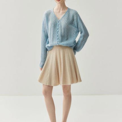Women 100% Cashmere Skirt High Quality 2026 New Collection Knitwear Spring Winter Korean Popular Skirt Female Pleated Skirt PlatiNum
