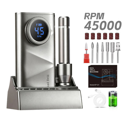 Professional Nail Drill Kit With Charging Dock, 45000RPM Cordless Electric Nail File With LCD Display, Rechargeable 4500mAh Battery Nail Efile For Acrylic & Gel Nails, Manicure Pedicure, Salon & Home Use