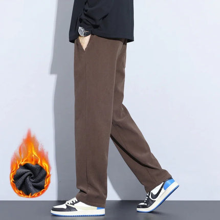 Coffee Khaki Black Gray Loose Casual Pants Men Winter Fleece Thermal Fashion Trousers Thick Velvet Straight Wide Leg Sweatpants