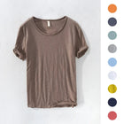 Retro Raw Edge T-Shirt for Men, 100% Cotton, Lightweight,Breathable,Slim-fit, Monochromatic, O-Neck, Casual Basic Top PlatiNum