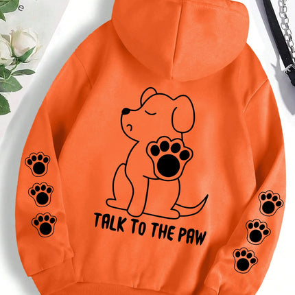 Talk To The Paw Funny Dog Cartoon Print Hoodie Women Warm Fleece Hoody Fashion Casual Hooded Autumn Loose Round Neck Woman Tops