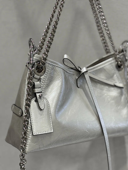 Women's Soft Top Grain Leather Tote Bag - Large Capacity Crossbody Shoulder Underarm Bag, Stylish Versatile Shopping Handbag