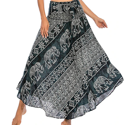 Boho Gonne Donna Rayon Beach Abito lungo Estate Bohemian Jupe Longue Femme Elastico in vita Stampa Fasciatura floreale Halter Hippie platinumshop