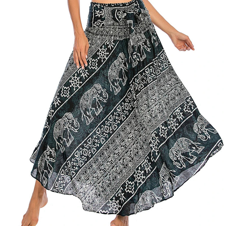Boho Gonne Donna Rayon Beach Abito lungo Estate Bohemian Jupe Longue Femme Elastico in vita Stampa Fasciatura floreale Halter Hippie platinumshop