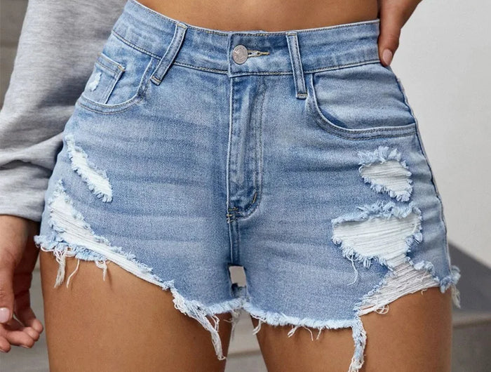 Pantaloncini di jeans invecchiati alla moda Pantaloncini di personalità di nuovo stile estivo da donna Vendita calda Gamba dritta a vita media Made in China